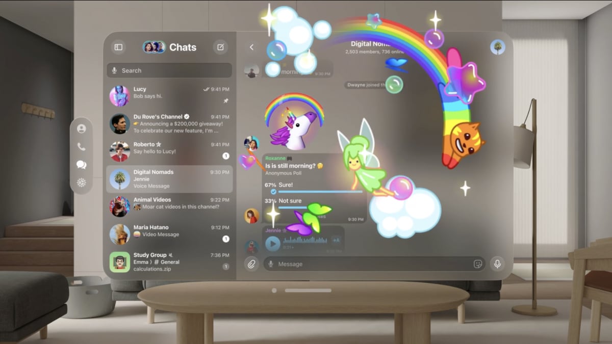Telegram on Vision Pro is worth trying even just for the animated stickers