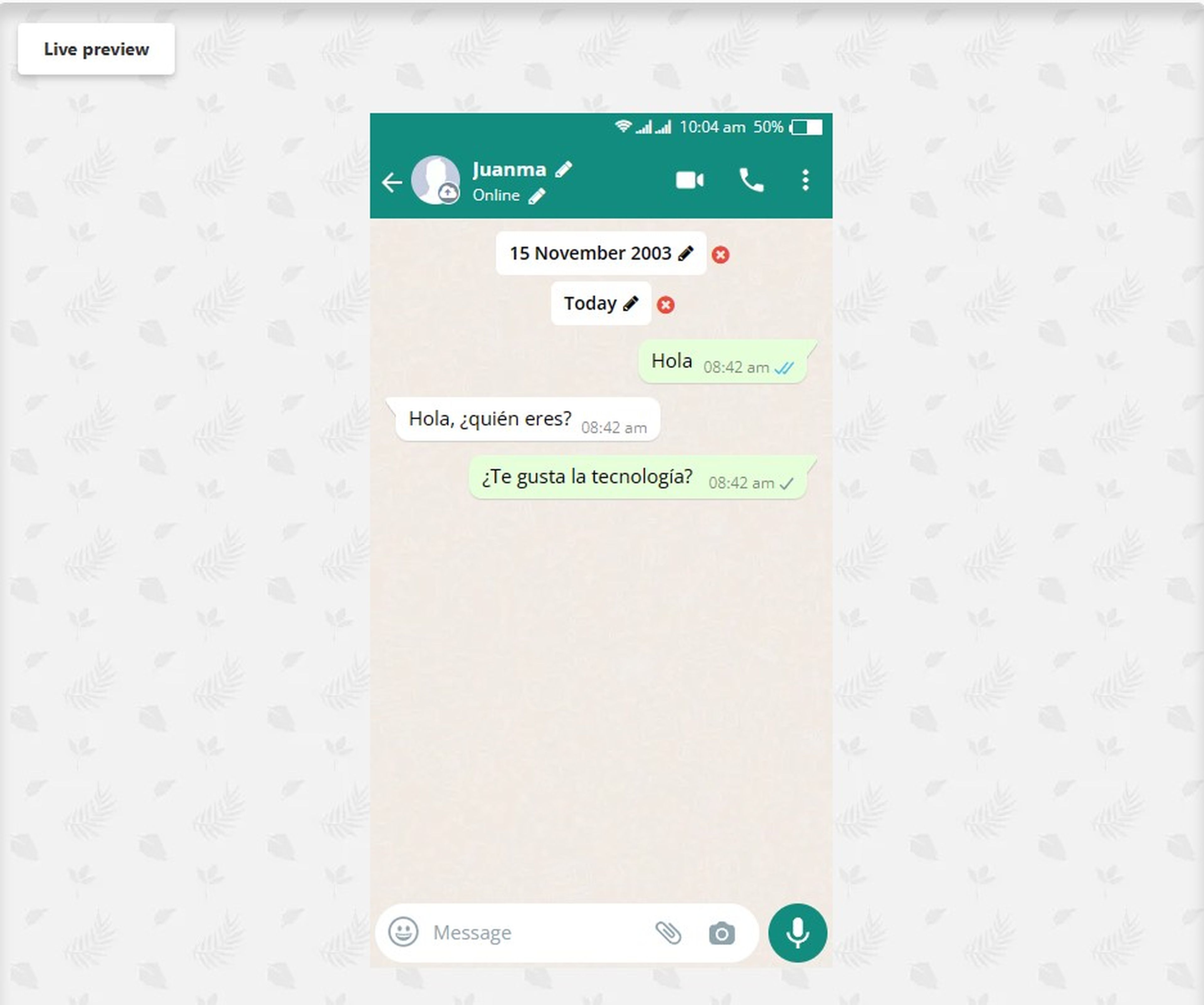 Steps to create a fake WhatsApp chat with Fakedetail