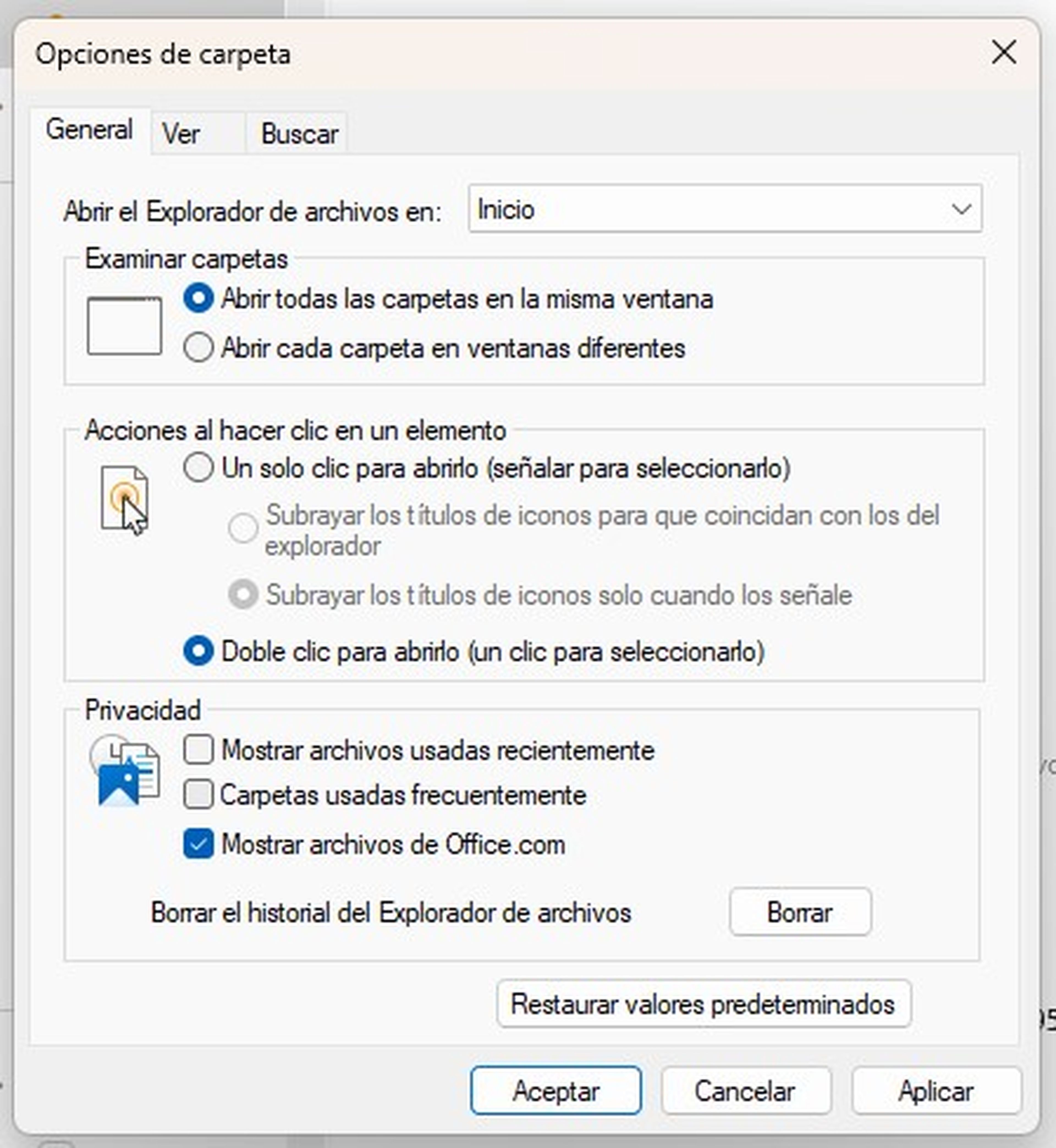 Folder options in Windows 11