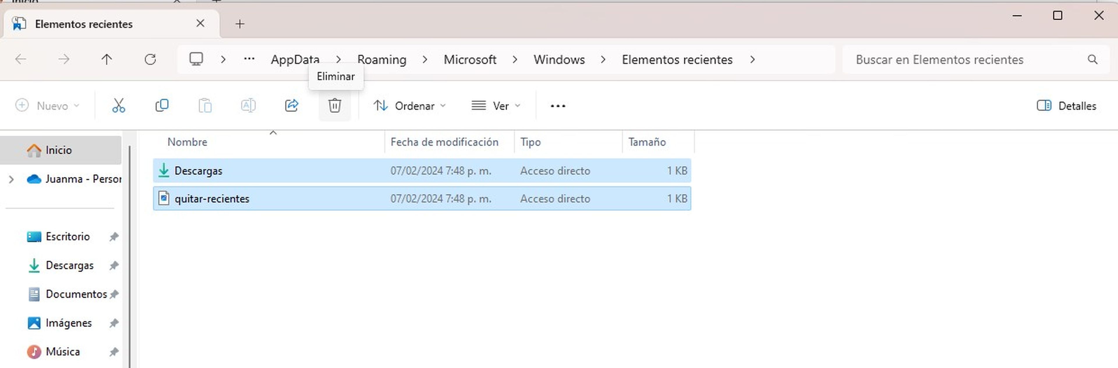 Delete recent files in Windows 11